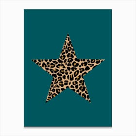 Leopard Print Star on Teal Leinwandbild