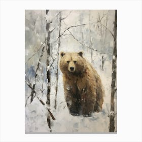 Vintage Winter Animal Painting Brown Bear 3 Canvas Print