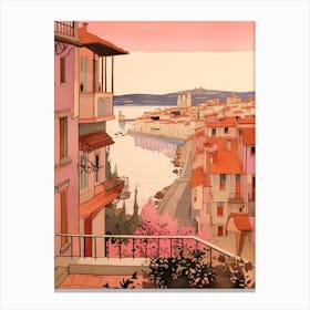 Santander Spain 3 Vintage Pink Travel Illustration Canvas Print