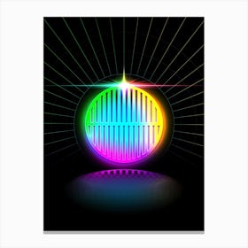 Neon Geometric Glyph in Candy Blue and Pink with Rainbow Sparkle on Black n.0401 Canvas Print