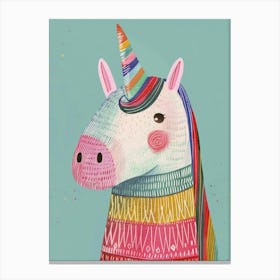 Pastel Storybook Style Unicorn In A Knitted Jumper 3 Canvas Print