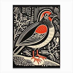 B&W Bird Linocut Partridge 3 Canvas Print