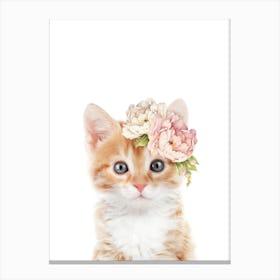 Peekaboo Floral Ginger Kitten Canvas Print