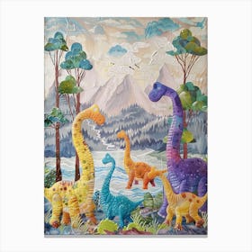 Patchwork Dinosaur Family Canvas Print
