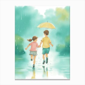 Boy And Girl In The Rain Canvas Print
