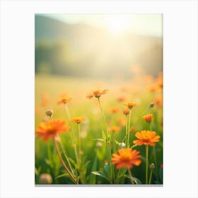 Orange Flowers In A Field Canvas Print