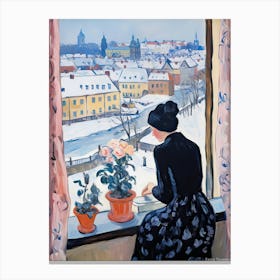 The Windowsill Of Prague   Czech Republic Snow Inspired By Matisse 3 Canvas Print