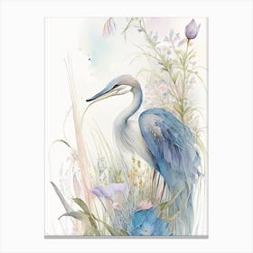 Blue Heron With Flowers Gouache 1 Canvas Print