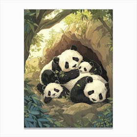 Giant Panda Family Sleeping In A Cave Storybook Illustration 4 Canvas Print