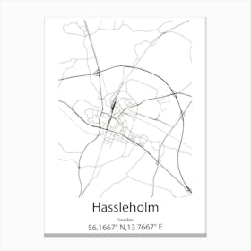 Hassleholm,Sweden Minimalist Map Canvas Print