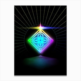 Neon Geometric Glyph in Candy Blue and Pink with Rainbow Sparkle on Black n.0273 Canvas Print