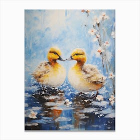 Winter Ducklings Impressionism Style 3 Canvas Print