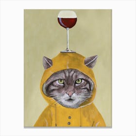 Cat With Wineglass Brown & Mustard Canvas Print