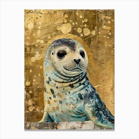 Baby Seal Gold Effect Collage 3 Canvas Print