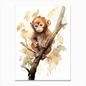 A Monkey Watercolour In Autumn Colours 0 Canvas Print