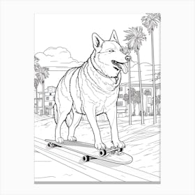 Siberian Husky Dog Skateboarding Line Art 2 Canvas Print