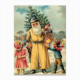 Old Santa With Toys And Christmas Tree Surrounded By Kids Canvas Print