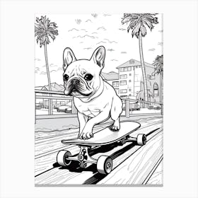 French Bulldog Dog Skateboarding Line Art 3 Canvas Print