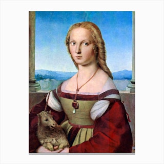 Young Woman With Unicorn, Raphael Canvas Print