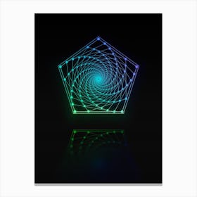 Neon Blue and Green Abstract Geometric Glyph on Black n.0210 Canvas Print