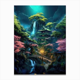 Japanese Cherry Blossom Neon Landscape Canvas Print