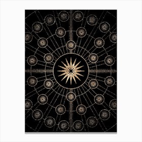 Geometric Glyph Radial Array in Glitter Gold on Black n.0157 Canvas Print