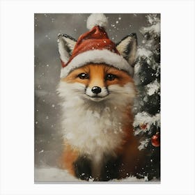 Fox In Santa Hat Canvas Print