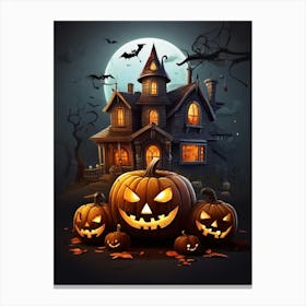 Halloween House With Pumpkins 9 Canvas Print