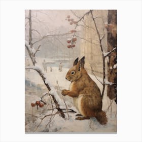 Vintage Winter Animal Painting Red Squirrel 3 Canvas Print
