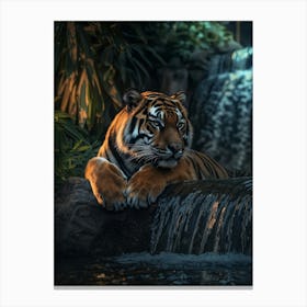 Tiger By The Waterfall. Generated AI. Art Print 2 Canvas Print