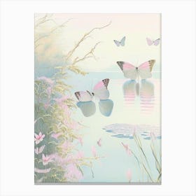 Butterflies On Lake Vintage Pastel 1 Canvas Print