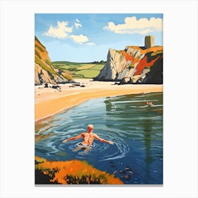 Wild Swimming At Three Cliffs Bay Swansea 2 Canvas Print