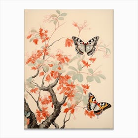 Butterflies In The Branches Japanese Style Painting 3 Canvas Print