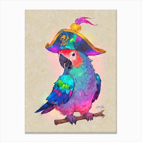 A Parrot With A Pirate Hat Squawking 1 Canvas Print