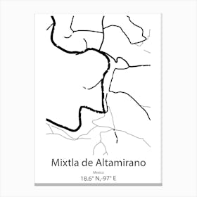 Mixtla De Altamirano,Mexico Minimalist Map Canvas Print