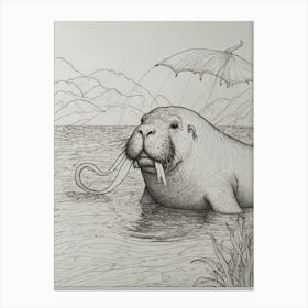 Walrus With Umbrella Canvas Print