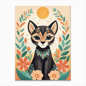 Floral Cute Baby Puma Nursery Illustration (33) Canvas Print