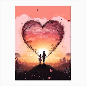 Parent & Child Walking Into Tree Heart Sunset Canvas Print