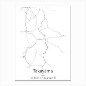 Takayama,Japan Minimalist Map Canvas Print