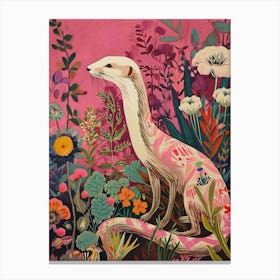 Floral Animal Painting Ferret Canvas Print