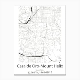 Casa De Oro Mount Helix,United States Minimalist Map 1 Canvas Print