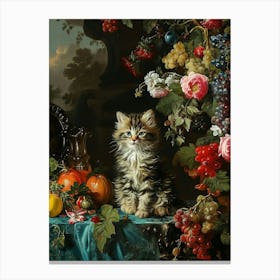 Cat & Fruit Rococo Inspired Painting 2 Canvas Print
