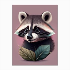 Pink Guadeloupe Raccoon With Leaves Canvas Print
