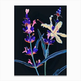 Neon Flowers On Black Lavender 2 Canvas Print