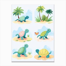 Funny Cute Turtle Illustrations Canvas Print