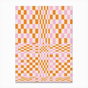 Happy Colorful Checkered Pattern Orange And Lilac Canvas Print