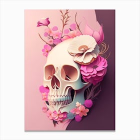 Skull With Abstract Elements Pink 1 Vintage Floral Canvas Print