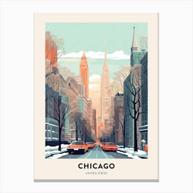 Vintage Winter Travel Poster Chicago Usa 1 Canvas Print