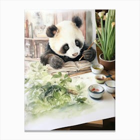 Panda Art Solving Puzzles Watercolour 1 Canvas Print