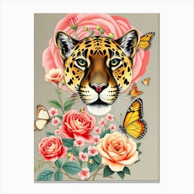 Leopard And Roses Canvas Print